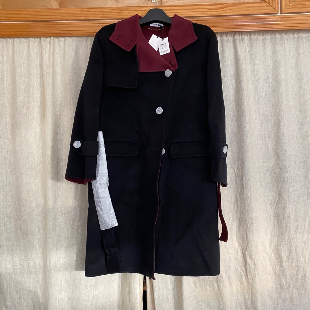 Coach Oversized Storm Flap Wool Coat Black Size 4 New with Tags